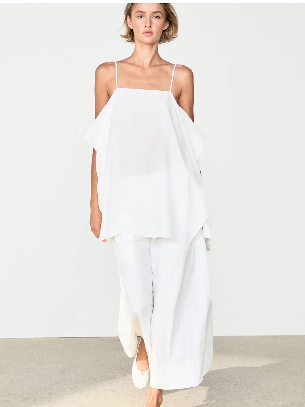 Massimo Dutti NWT MIDI SKIRT WITH YOKE AND PLEATED DETAIL white size 4 5274/509